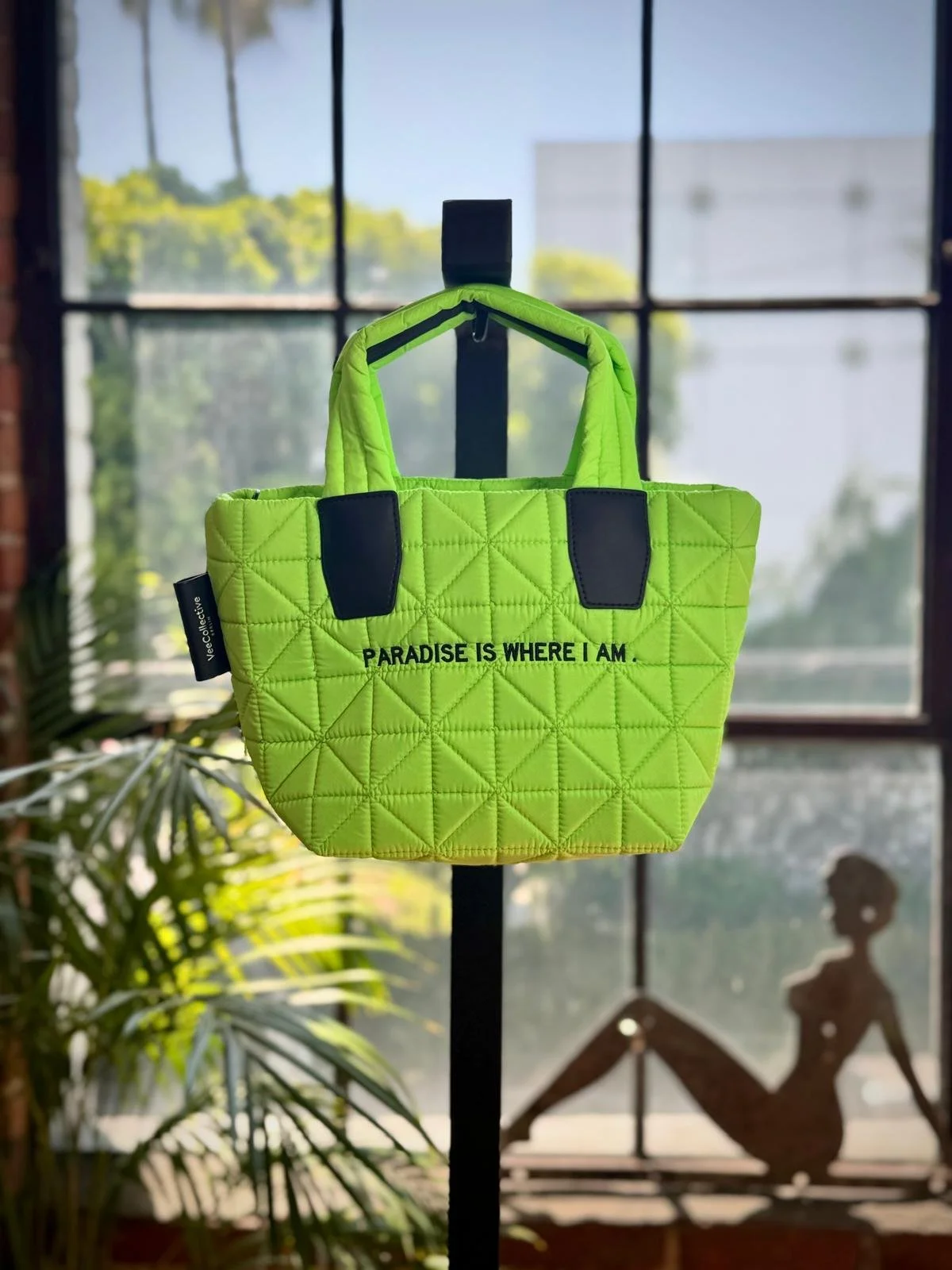 Vee Tote Mini Neon Green Paradise is Where I Am STEELE THE SHOW